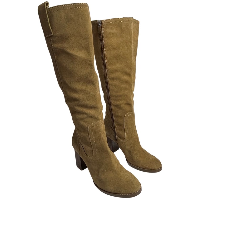 Enzo Angiolini Eajenya Tan Suede Knee High Block Heel Boots Womens 9M